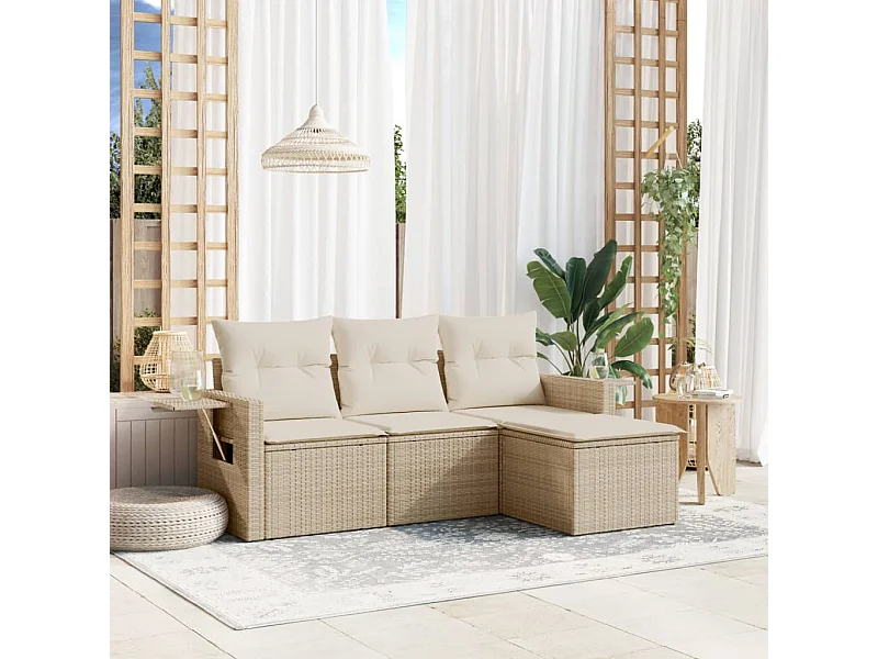Salon de jardin avec coussins 4 pcs beige résine tressée FR97502