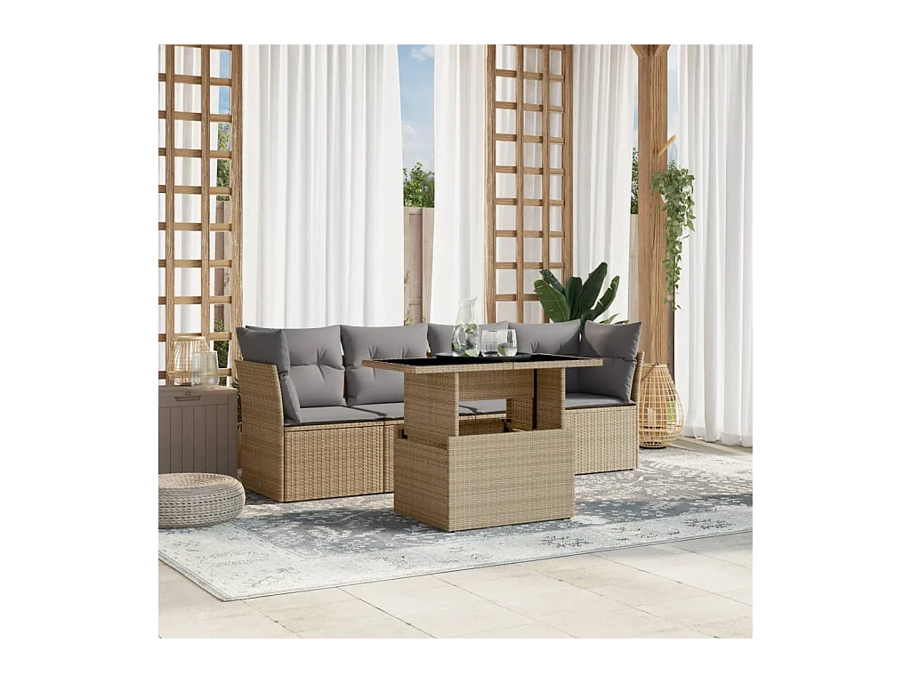 Salon de jardin avec coussins 5 pcs beige résine tressée FR35667