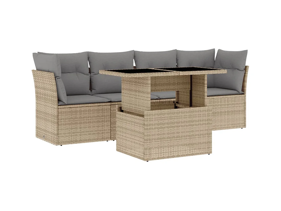 Salon de jardin avec coussins 5 pcs beige résine tressée FR35667