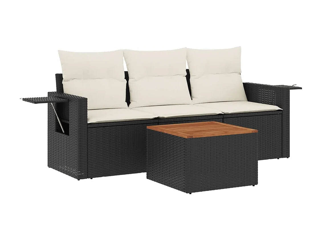 Salon de jardin 4 pcs avec coussins noir résine tressée FR25445