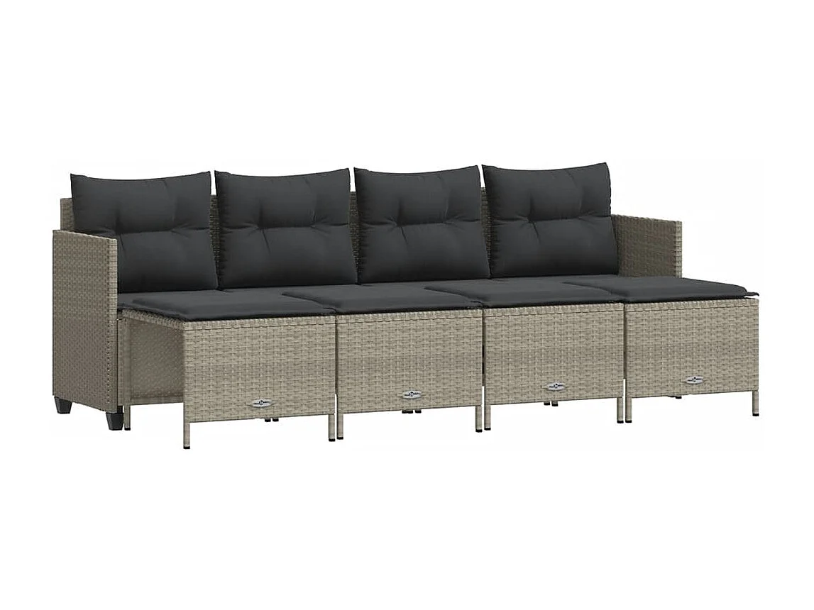 5-delige Loungeset met kussens poly rattan lichtgrijs BE443834