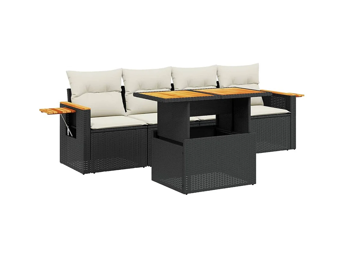 Salon de jardin 5 pcs avec coussins noir résine tressée FR76502