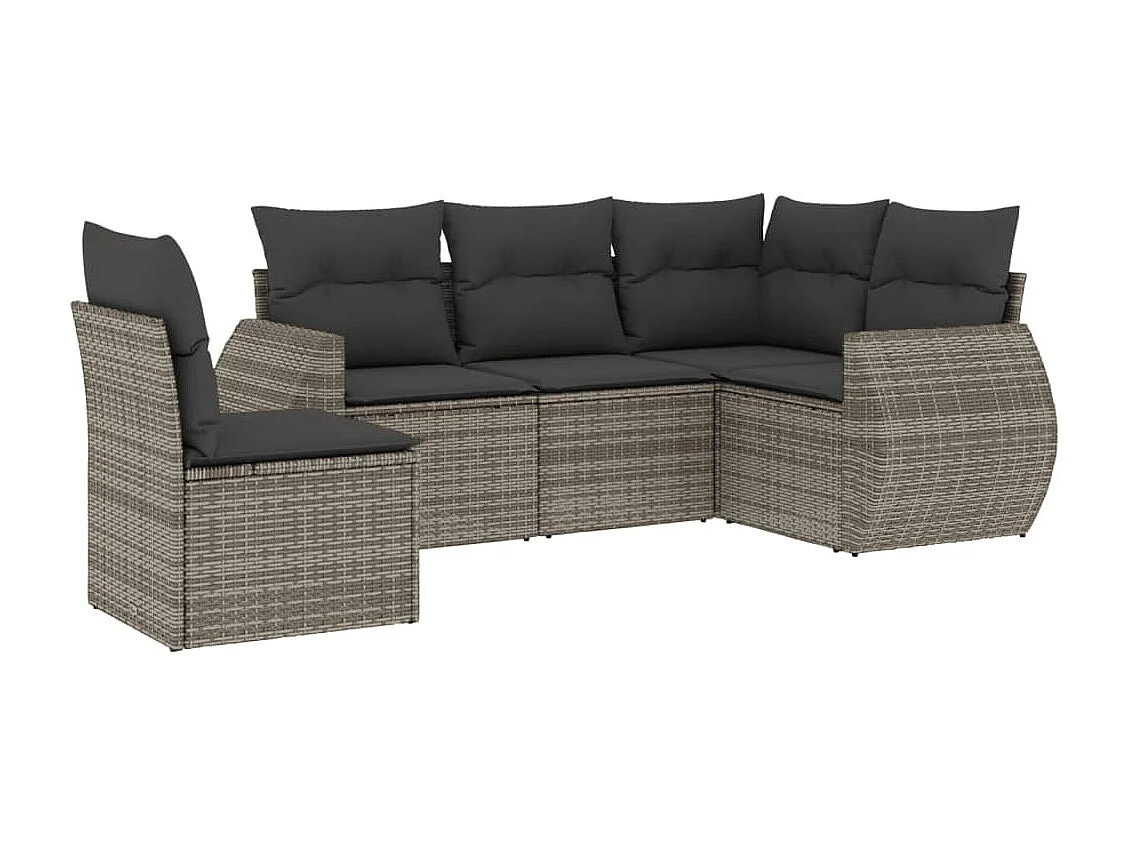 5 pcs conjunto sofás de jardim c/ almofadões vime PE cinzento PT424475