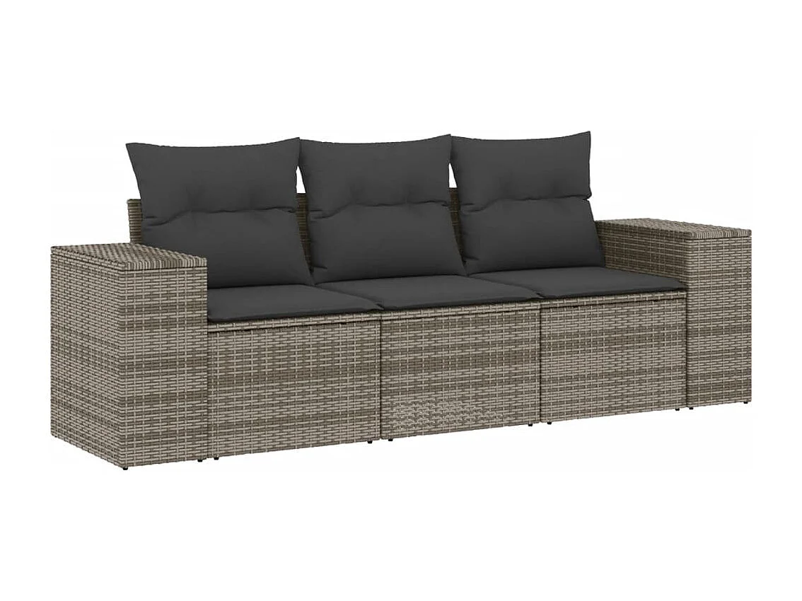 Salon de jardin avec coussins 3 pcs gris résine tressée FR43780