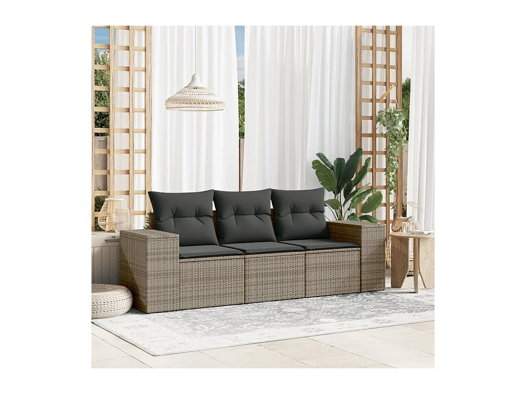 3-delige Loungeset met kussens poly rattan grijs BE971867
