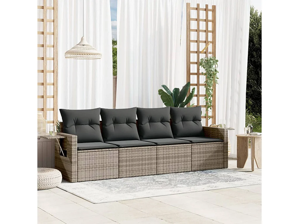Salon de jardin 4 pcs avec coussins gris résine tressée FR70474
