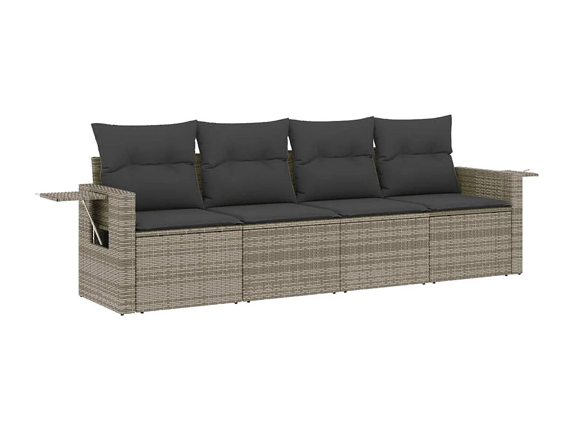 Salon de jardin 4 pcs avec coussins gris résine tressée FR70474