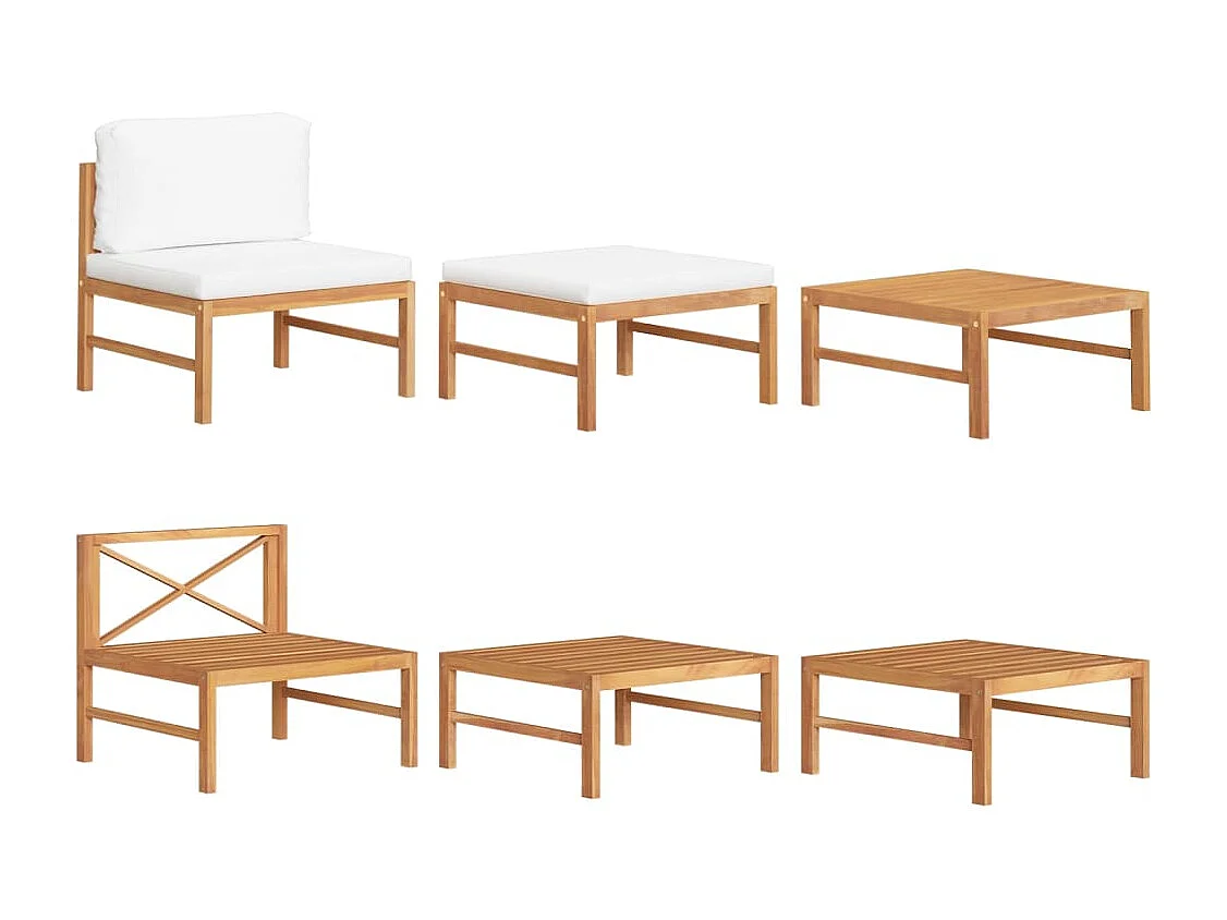 Salon de jardin 3 pcs avec coussins crème Bois de teck FR30460