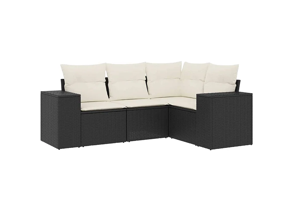 4-delige Loungeset met kussens poly rattan zwart BE848231