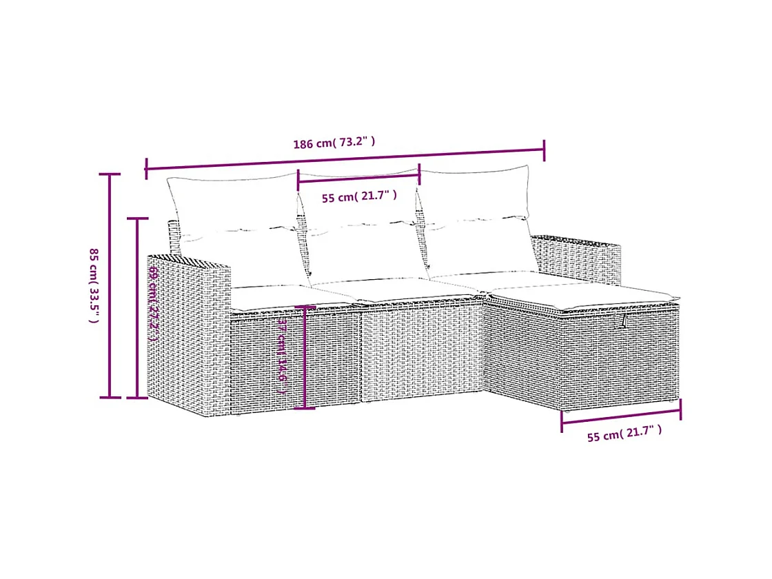 Salon de jardin 4 pcs avec coussins gris résine tressée FR32538