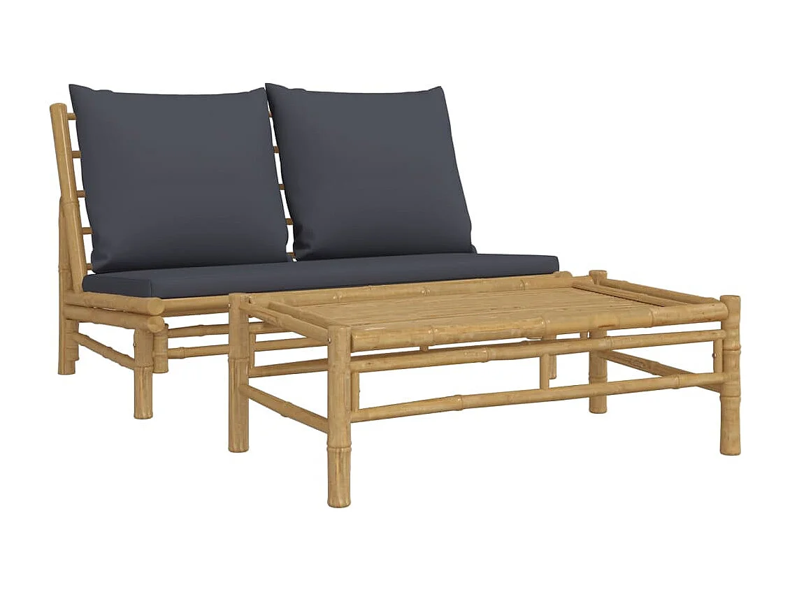 Salon de jardin 2 pcs avec coussins gris foncé bambou FR86983