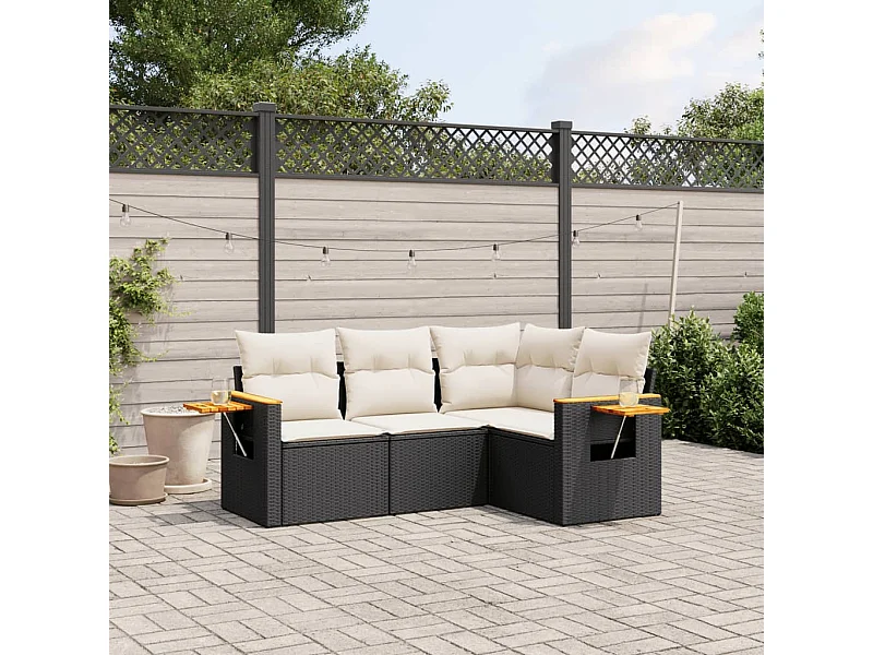 4-delige Loungeset met kussens poly rattan zwart BE842334