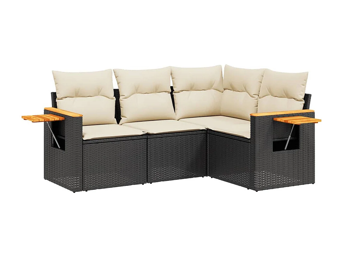 4-delige Loungeset met kussens poly rattan zwart BE842334