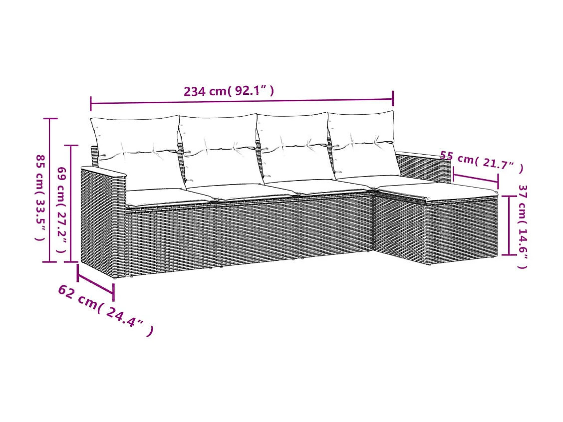 Conjunto de jardín con cojines 5 pzas ratán sintético beige ES895448
