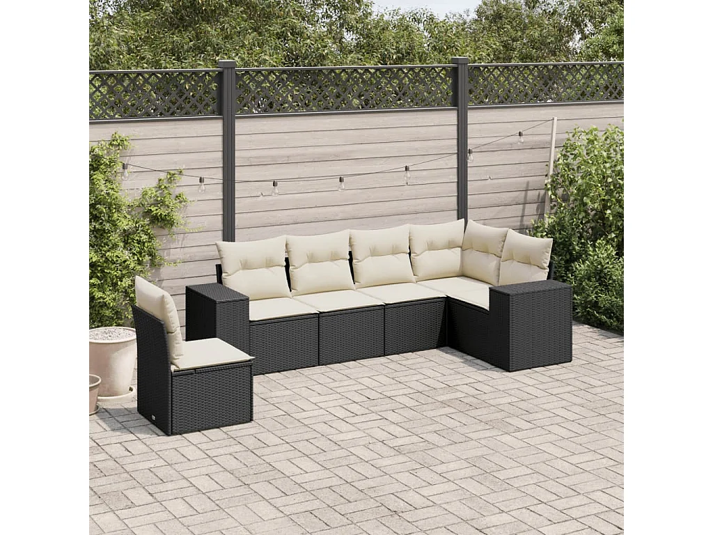 6-delige Loungeset met kussens poly rattan zwart BE217983