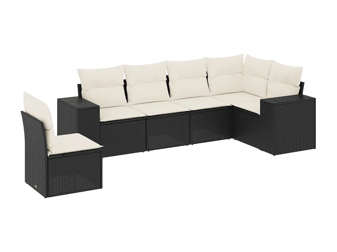 6-delige Loungeset met kussens poly rattan zwart BE217983