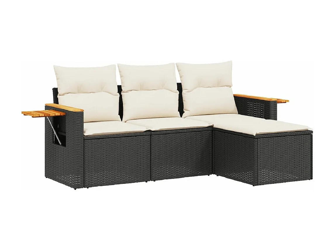 Salon de jardin 4 pcs avec coussins noir résine tressée FR10999