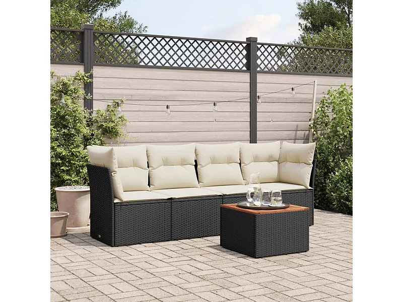 Salon de jardin 5 pcs avec coussins noir résine tressée FR88133
