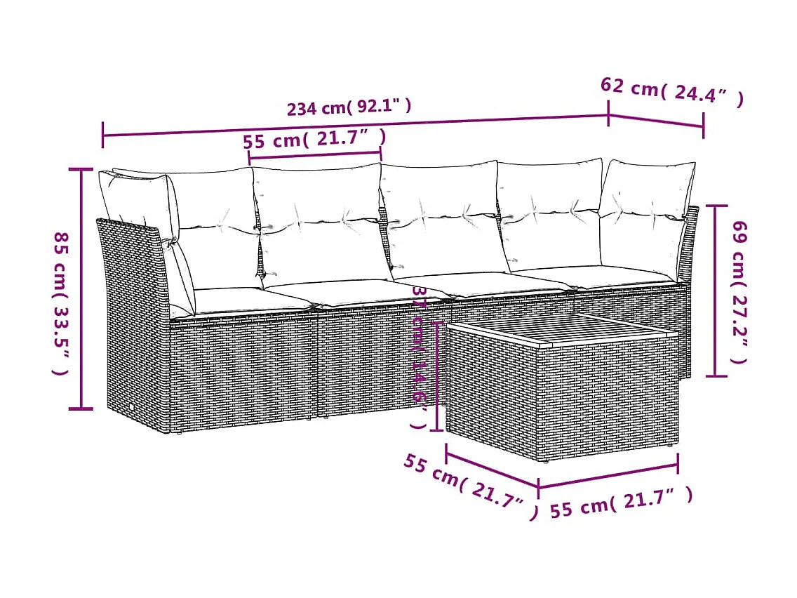 Salon de jardin 5 pcs avec coussins noir résine tressée FR88133