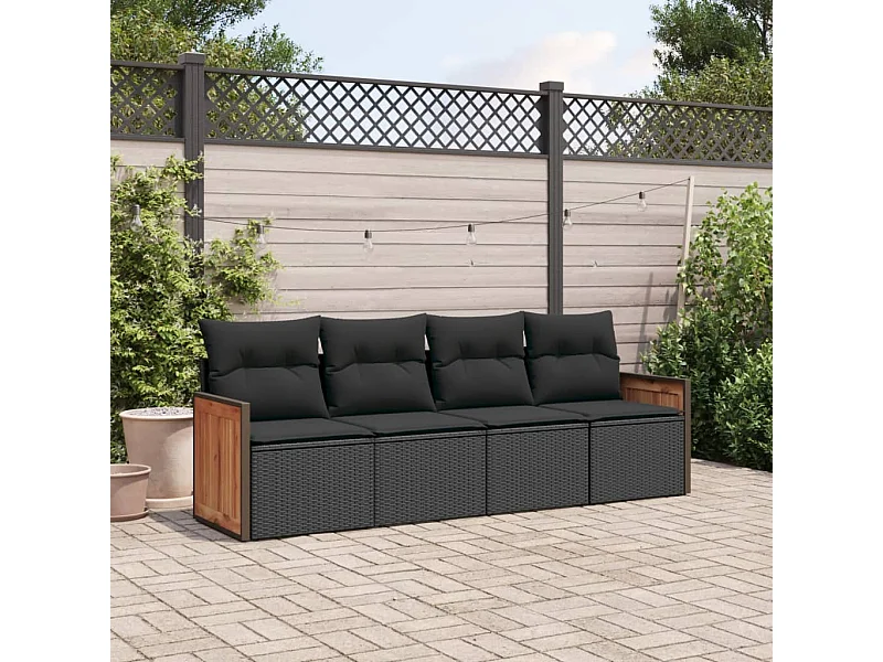 Salon de jardin 4 pcs avec coussins noir résine tressée FR51227