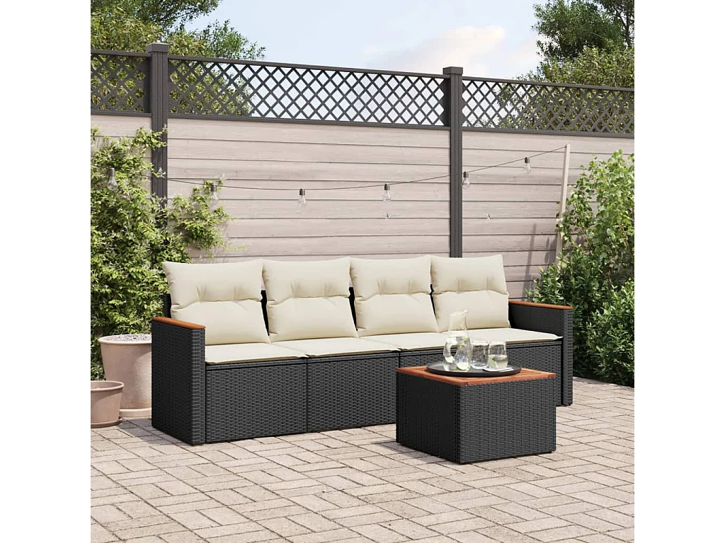 Salon de jardin 5 pcs avec coussins noir résine tressée FR31860
