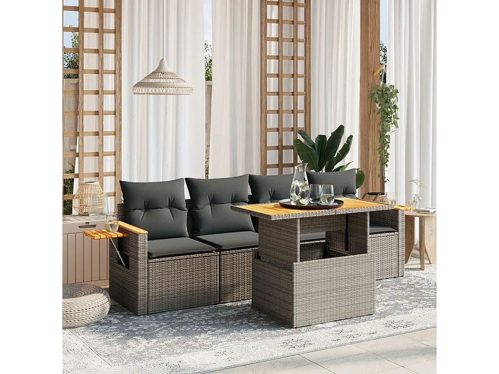 Conjunto de jardín con cojines 5 pzas ratán sintético gris ES576506