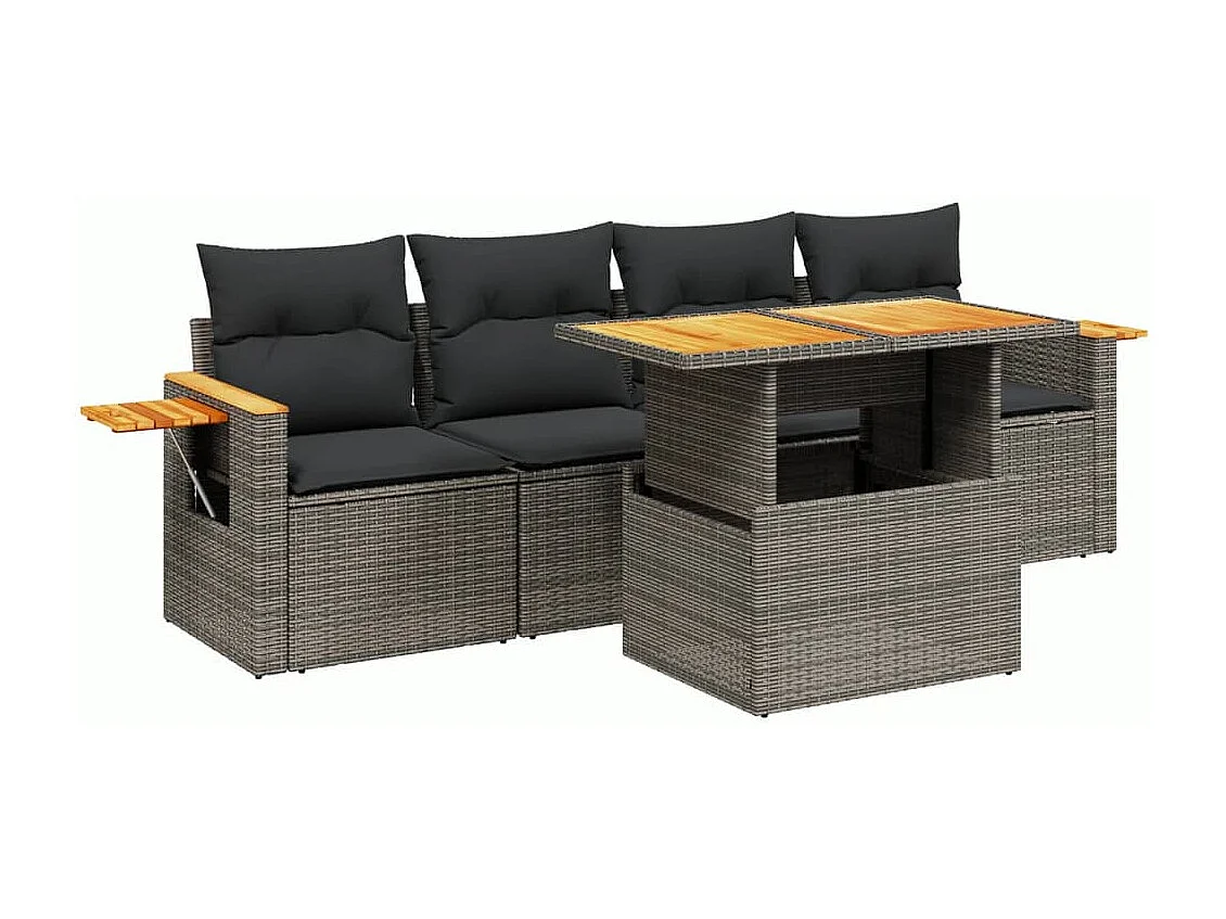 Conjunto de jardín con cojines 5 pzas ratán sintético gris ES576506