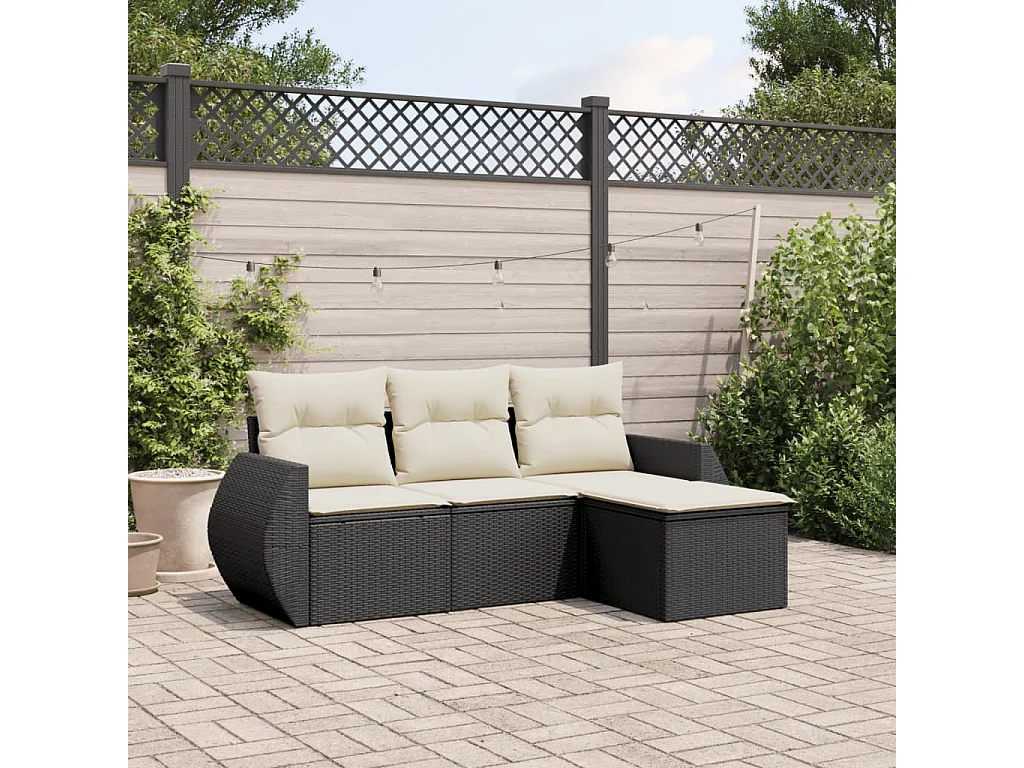 Salon de jardin 4 pcs avec coussins noir résine tressée FR54010
