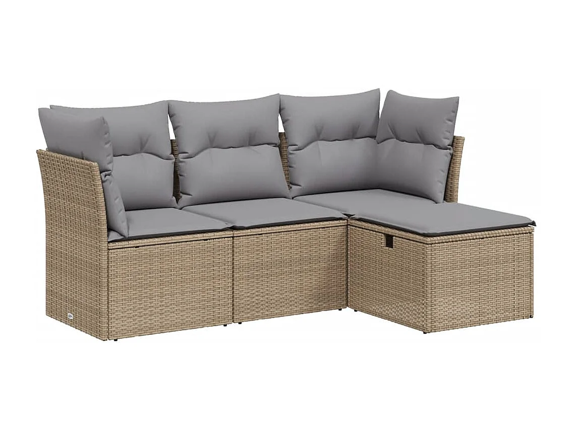 Salon de jardin avec coussins 4pcs mélange beige résine tressée FR51417