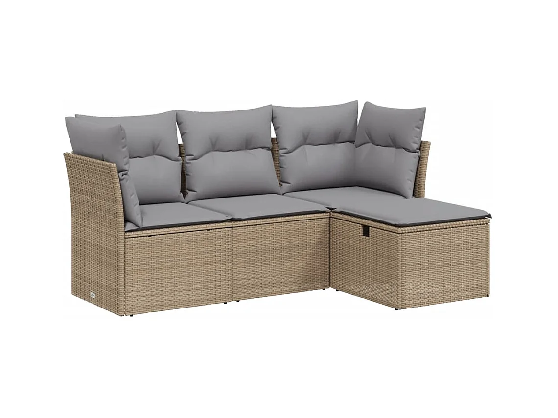 Salon de jardin avec coussins 4pcs mélange beige résine tressée FR51417