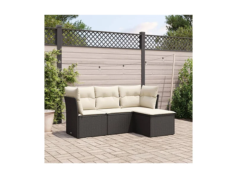 4 pcs conjunto de sofás para jardim c/ almofadões vime PE preto PT771200