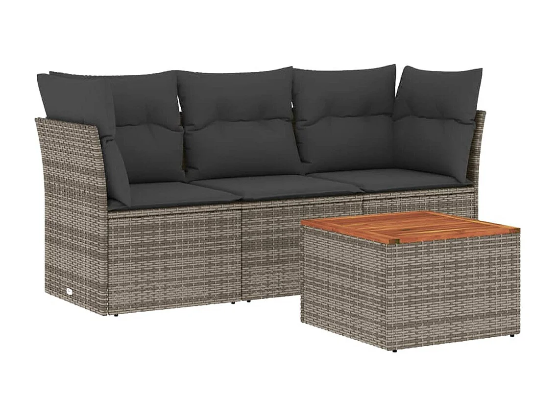 Salon de jardin 4 pcs avec coussins gris résine tressée FR97707