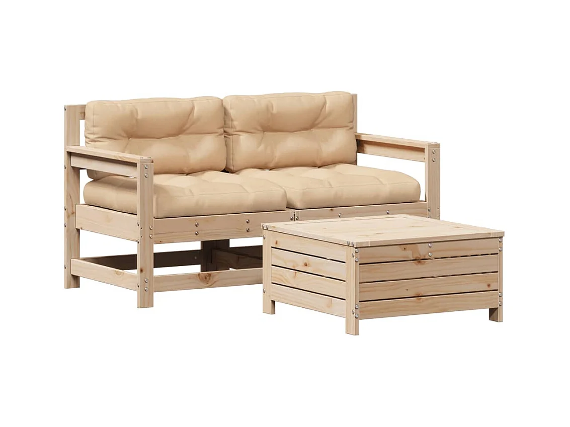 Salon de jardin 3 pcs avec coussins Bois de pin massif FR18180