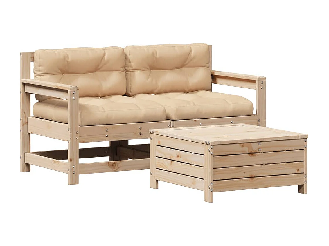 Salon de jardin 3 pcs avec coussins Bois de pin massif FR18180