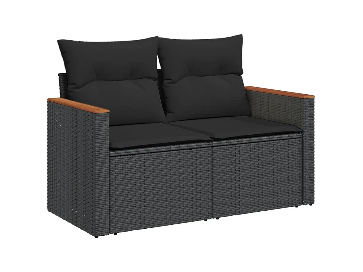 Salon de jardin 4 pcs avec coussins noir résine tressée FR46771