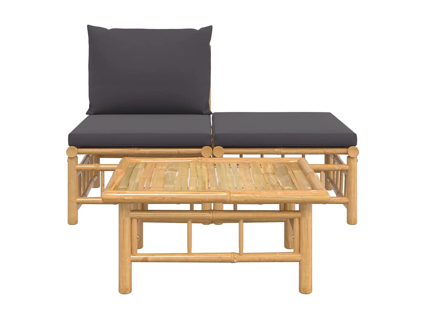 Conjunto de jardín 3 piezas bambú con cojines gris oscuro ES945525