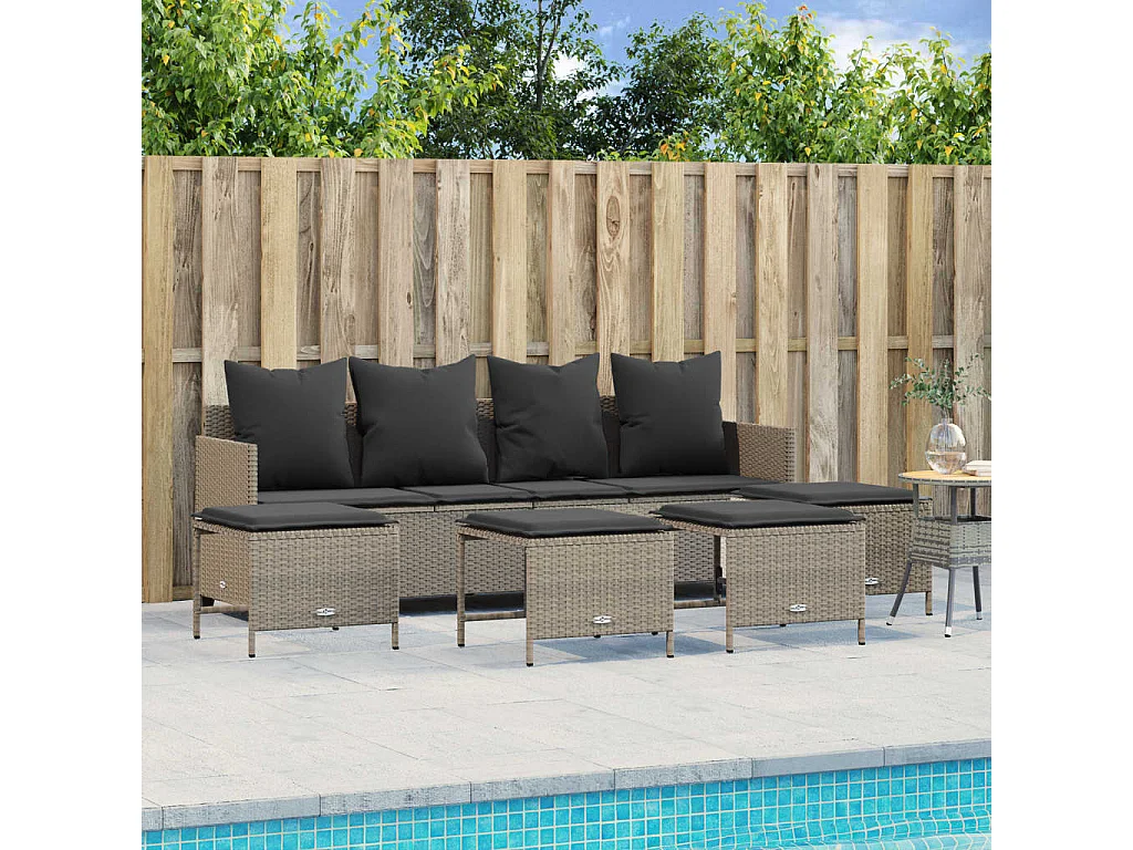 Salon de jardin 5 pcs avec coussins gris clair résine tressée FR91380
