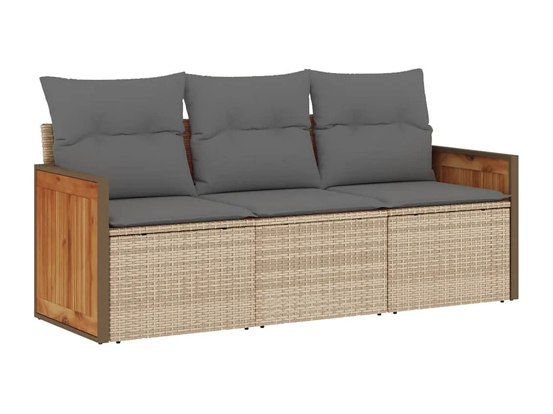 Salon de jardin avec coussins 3 pcs beige résine tressée FR87479