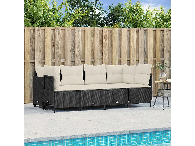 Salon de jardin 5 pcs avec coussins noir résine tressée FR84679