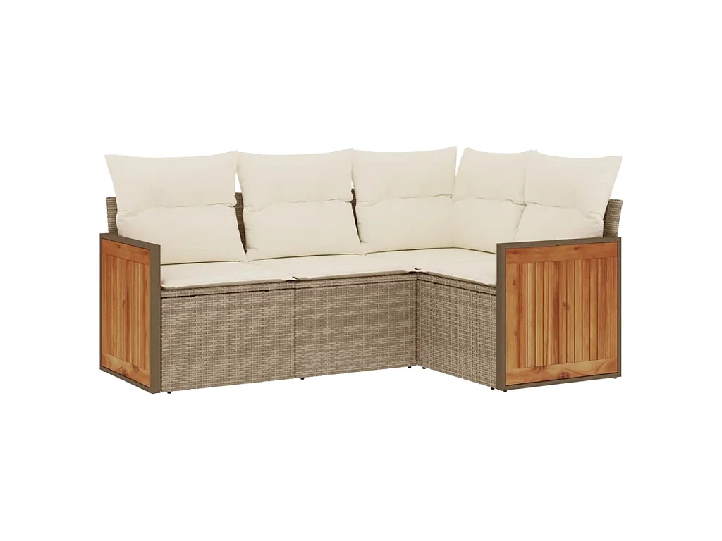 4 pcs conjunto de sofás para jardim c/ almofadões vime PE bege PT480682