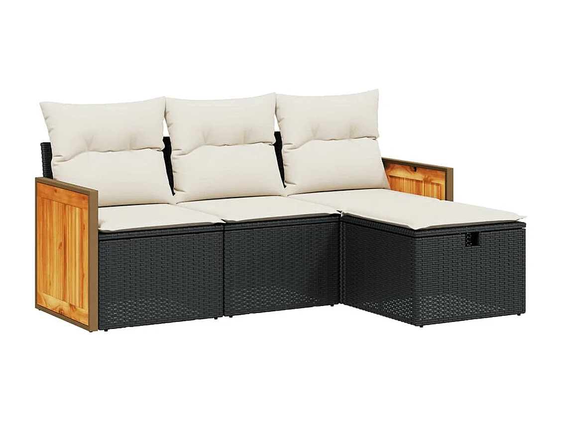 4 pcs conjunto de sofás para jardim c/ almofadões vime PE preto PT787532