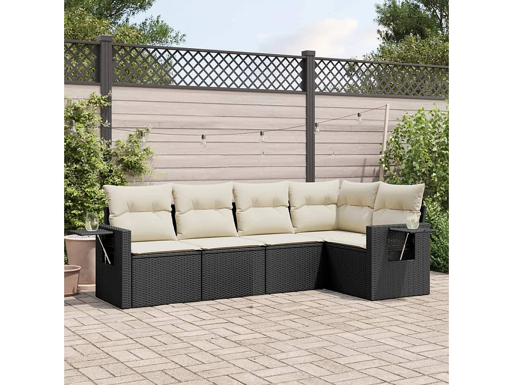 Salon de jardin 5 pcs avec coussins noir résine tressée FR73443