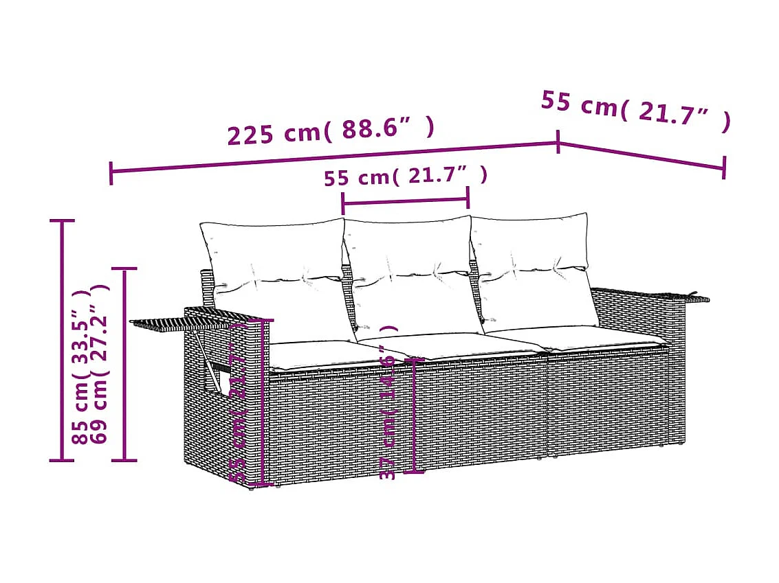Salon de jardin avec coussins 3 pcs beige résine tressée FR86326