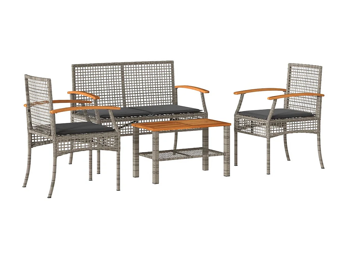 Salon de jardin 4 pcs avec coussins Gris Résine tressée FR27473