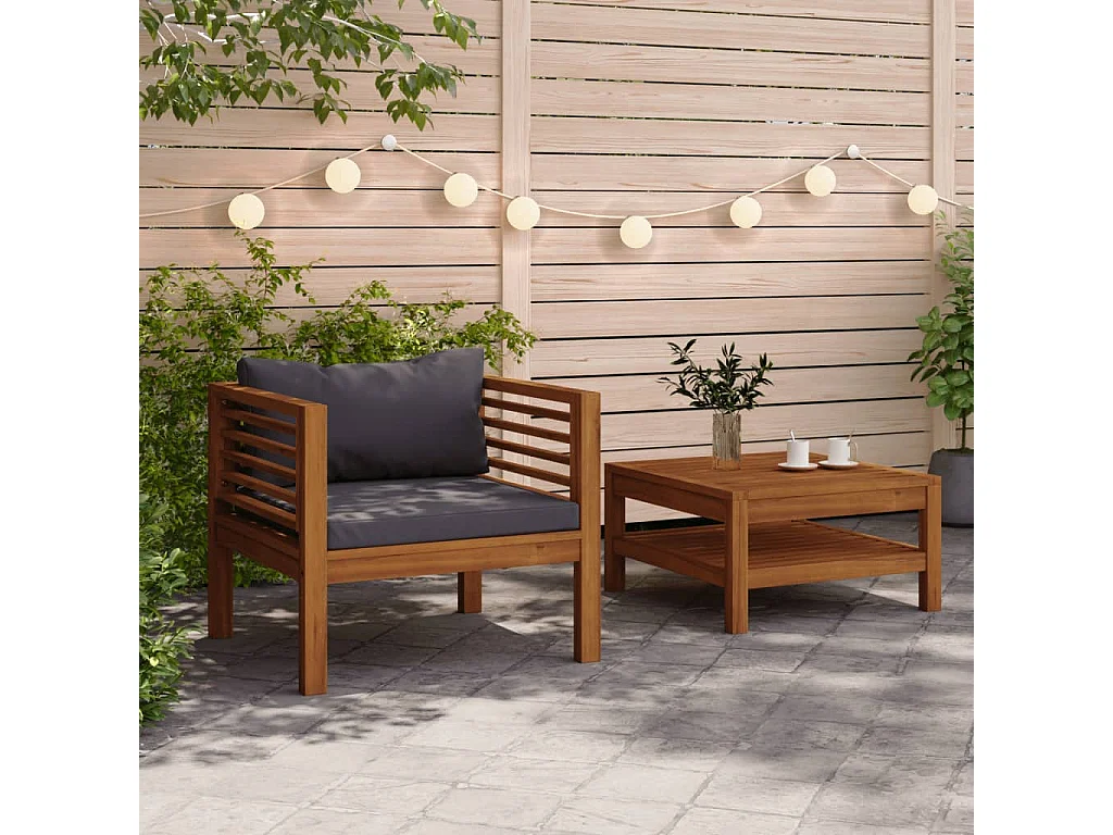 Conj. sofás de jardim 2 pcs c/ almofadões cinza-escuro acácia PT307172