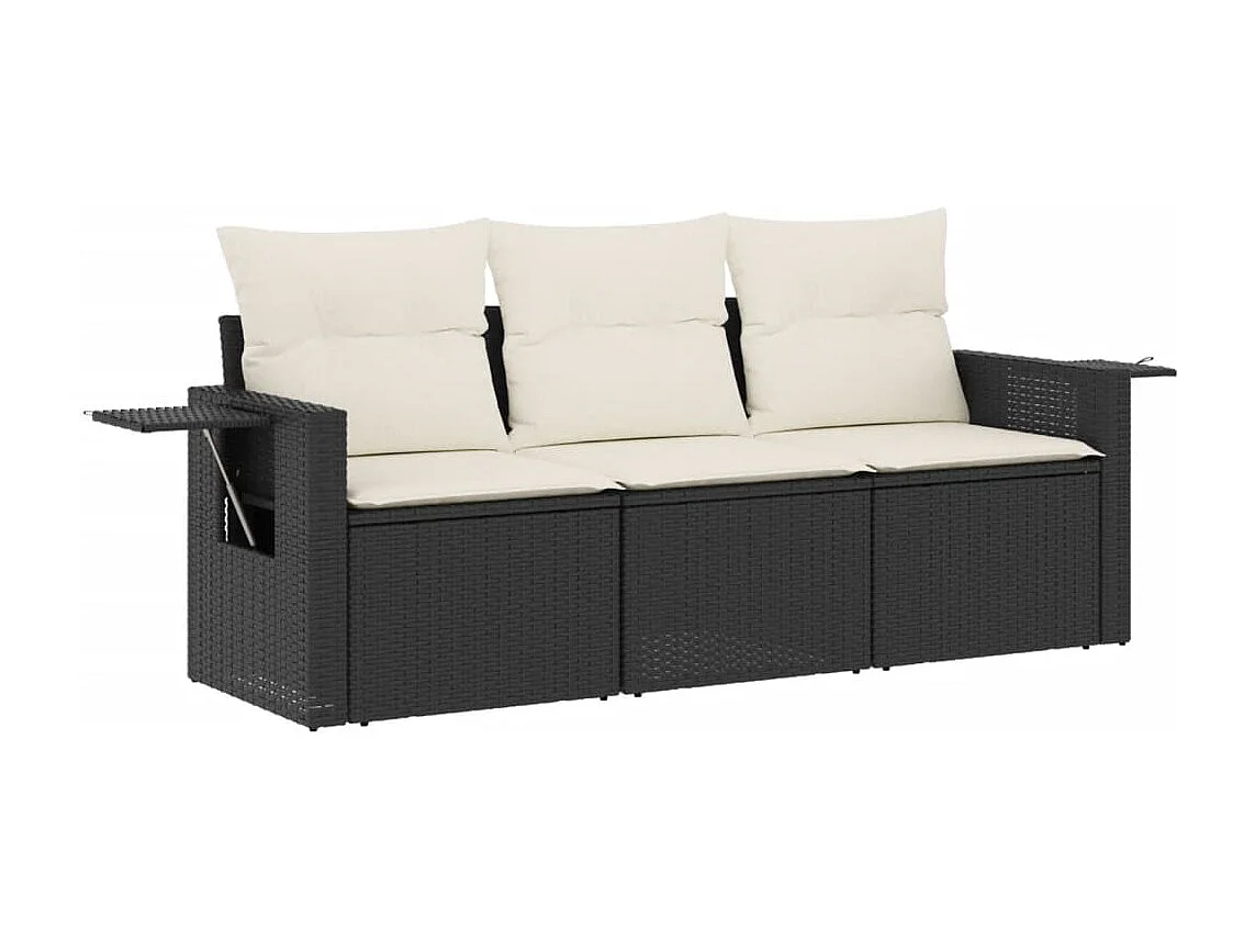 Salon de jardin 3 pcs avec coussins noir résine tressée FR74587