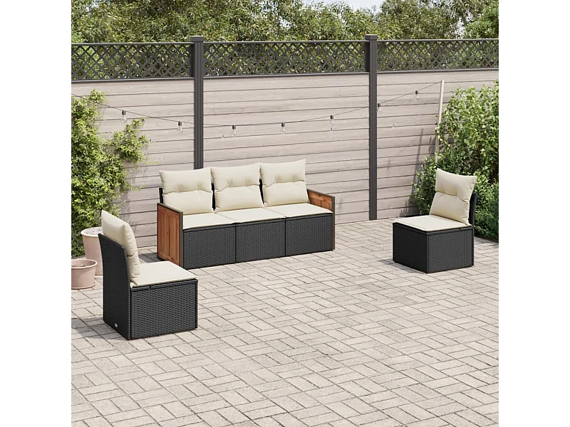Salon de jardin 5 pcs avec coussins noir résine tressée FR84583