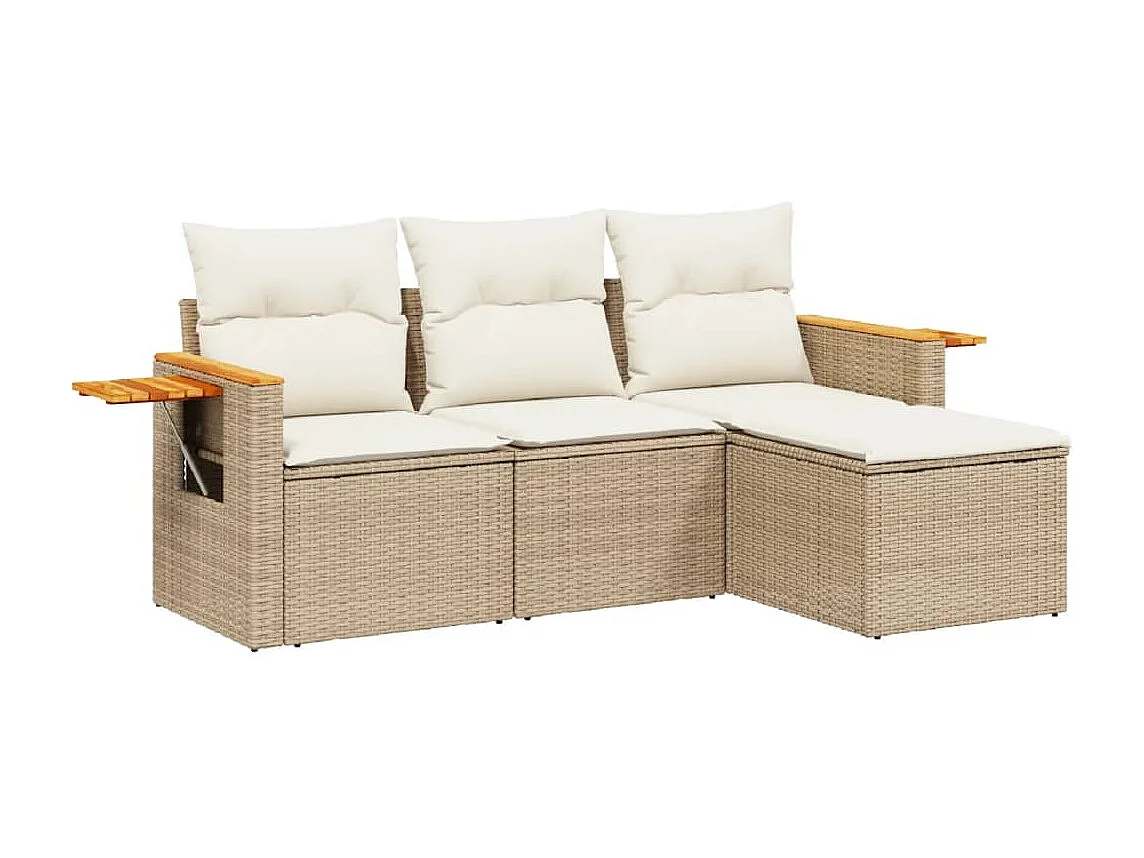 4 pcs conjunto de sofás para jardim c/ almofadões vime PE bege PT711438