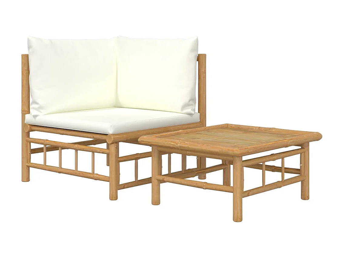 2-delige Loungeset met kussens bamboe crèmewit BE972122