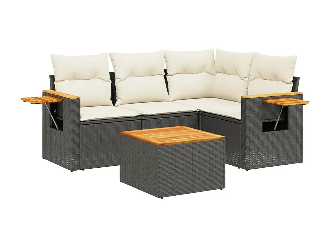 5 pcs conjunto sofás de jardim com almofadões vime PE preto PT648621